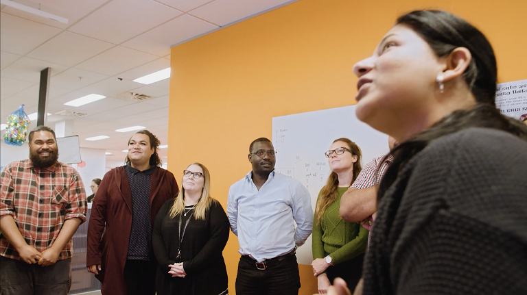 A group of people in an office